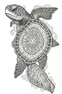 sea turtle with mayan calendar tattoo design idea