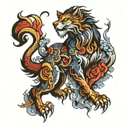 wolf lion dragon stag tattoo design idea
