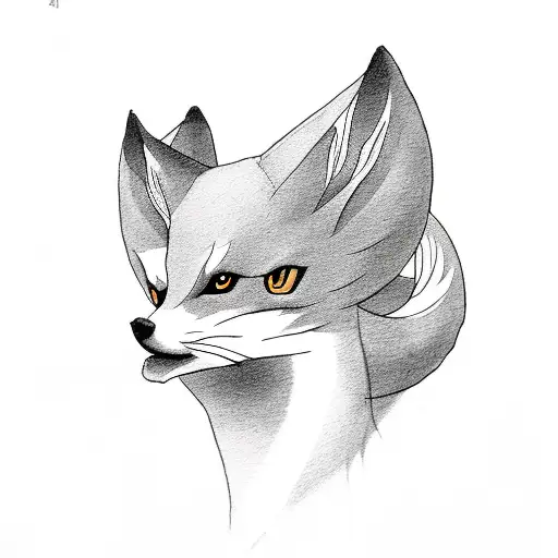 melanistic Ninetails fox tattoo design idea