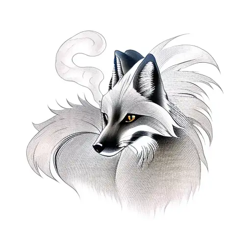 melanistic Ninetails fox tattoo design idea