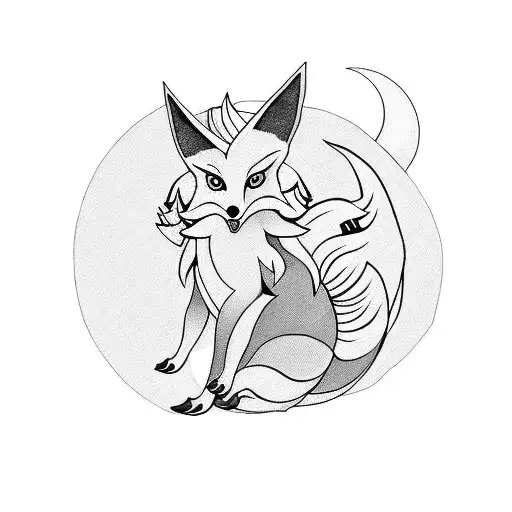 Ninetails fox with moon tattoo design idea