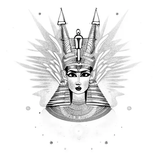 An Egyptian goddess with EDM-inspired headdress and a cosmic background tattoo design idea