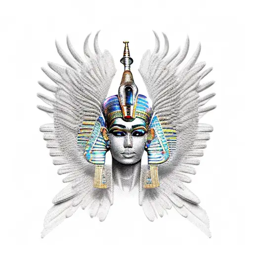 An Egyptian goddess with EDM-inspired headdress and a cosmic background tattoo design idea