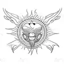 simple sun with one wing Icarus logo tattoo design idea