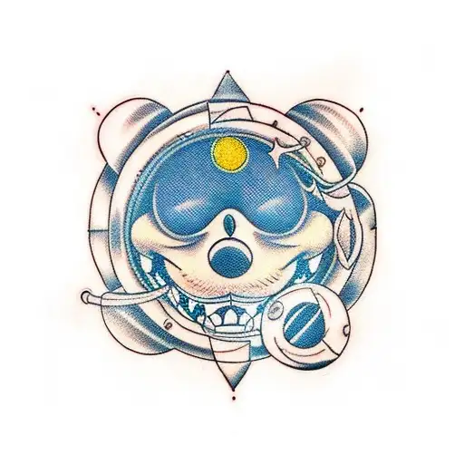 boussole, horloge, mickey, clé de sol, trompette, bateau pirate tattoo design idea