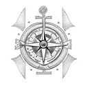 tattoo representing a clock, a compass, an anchor, a treble clef and a discreet Mickey's head tattoo design idea