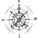 tattoo representing a clock, a compass, an anchor, a treble clef and a discreet Mickey's head tattoo design idea