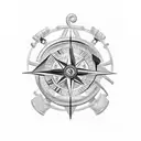 tattoo representing a clock, a compass, an anchor, a treble clef and a discreet Mickey's head tattoo design idea