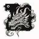 a mythical sign with a front facing dragon head hidden inside tattoo design idea