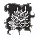 a mythical sign with a front facing dragon head hidden inside tattoo design idea