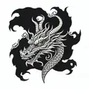 a mythical sign with a front facing dragon head hidden inside tattoo design idea
