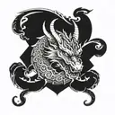 a mythical sign with a front facing dragon head hidden inside tattoo design idea