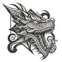 an old mediaeval mythical sign with a front facing dragon head hidden inside tattoo design idea