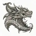 an old mediaeval mythical sign with a front facing dragon head hidden inside tattoo design idea