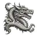 an old mediaeval mythical sign with a front facing dragon head hidden inside tattoo design idea
