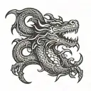 an old mediaeval mythical sign with a front facing dragon head hidden inside tattoo design idea