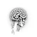 twisted brain patterns made of musical notes and frequency hz with an old school banner underneath "narcissist" written  tattoo design idea