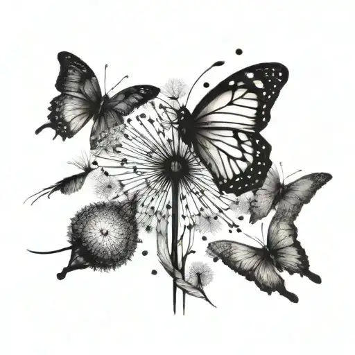 Dandelion seeds floating away with butterflies around it tattoo design idea