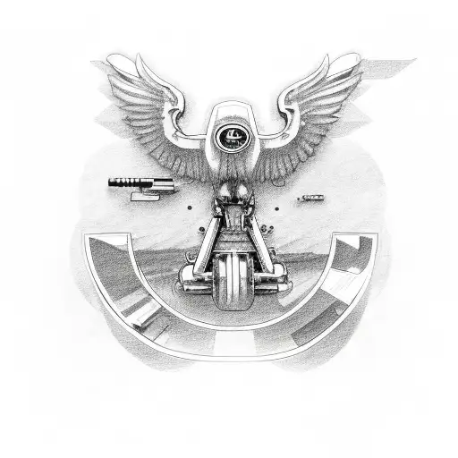 challenger muscle car engine and 1911 handgun tattoo design idea