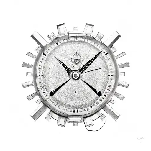 A heart-shaped diamond encrusted stopwatch gears tattoo design idea