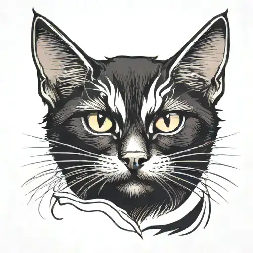black cat with a white stripe on the forehead down to the nose  tattoo design idea