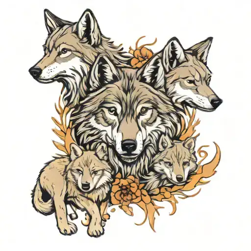 alpha wolf and two cubs  tattoo design idea