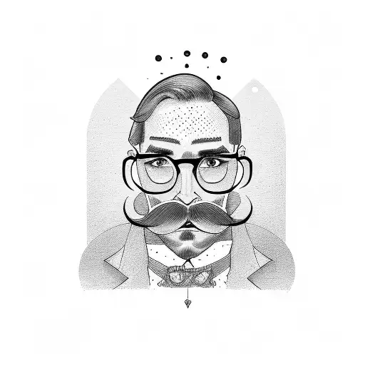 Man with glasses and mustache tattoo design idea