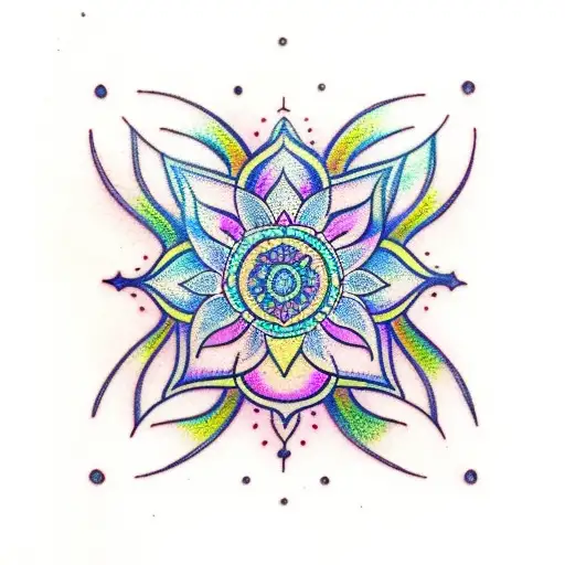 an imperfect lotus with pastel coloring and mandala flourishing tattoo design idea
