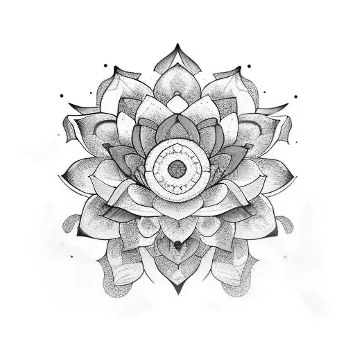 an imperfect lotus, facing up with pastel coloring and mandala flourishing tattoo design idea