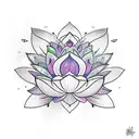 an imperfect lotus, from the side, with pastel coloring and mandala flourishing tattoo design idea