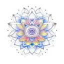 an imperfect lotus, from the side, with pastel coloring and mandala flourishing tattoo design idea