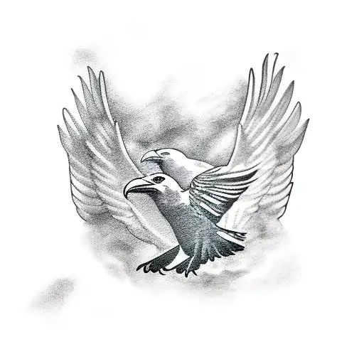 Ravens and dove face to face with their wing deployed tattoo design idea