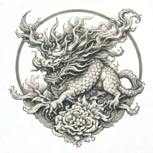 Qilin, exquisite pagoda tattoo design idea