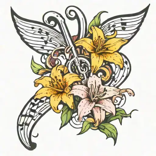 music notes lily melody tattoo design idea