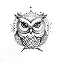 owl with lotus crown sitting on open book tattoo design idea