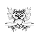 owl with lotus crown sitting on open book tattoo design idea