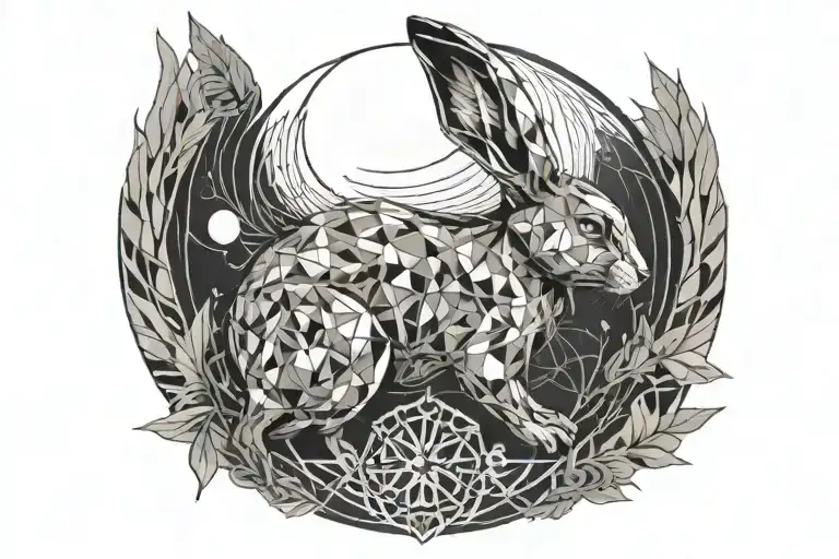 rabbit and moon shining tattoo design idea