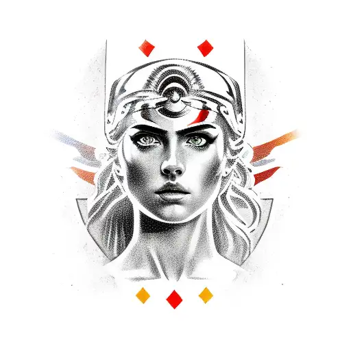 greece, warrior, helment, athens, women, detalized, javelin tattoo design idea