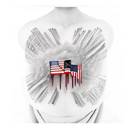 the twin towers with American flag weaving through  tattoo design idea