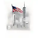 a compasss and the twin towers with American flag weaving through  tattoo design idea