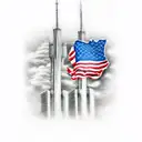 a compasss and the twin towers with American flag weaving through  tattoo design idea