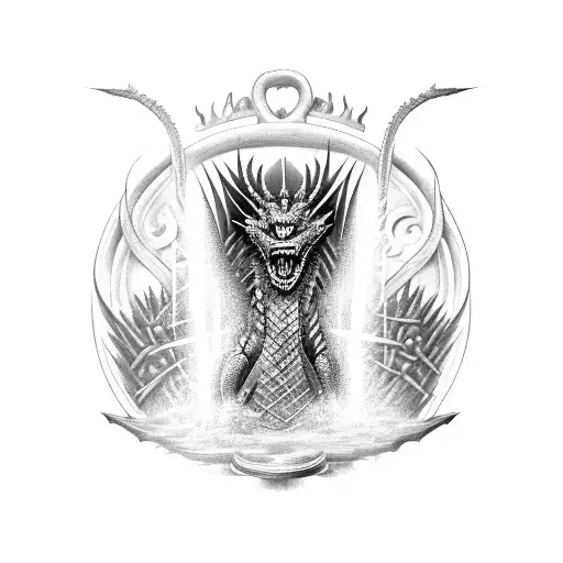 a dragon with an iron throne beside of him  tattoo design idea
