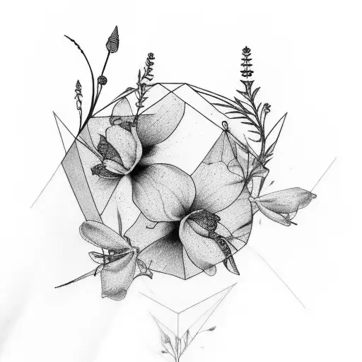 wildflowers, geometric shapes, delicate lines, crawls up arm tattoo design idea