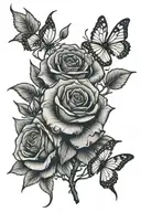 Tattoo design with a rose branch, dollar and butterfly in a way that gives the meaning of freedom and having money tattoo design idea