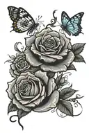Tattoo design with a rose branch, dollar and butterfly in a way that gives the meaning of freedom and having money tattoo design idea