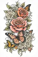Tattoo design with rose branch and dollar and butterfly and color tattoo design idea