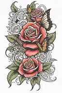 Tattoo design with rose branch and dollar and butterfly and color tattoo design idea