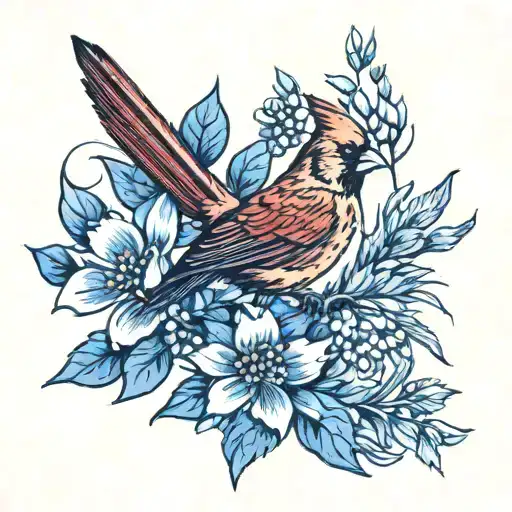 red cardinal on blue bonnet strm tattoo design idea