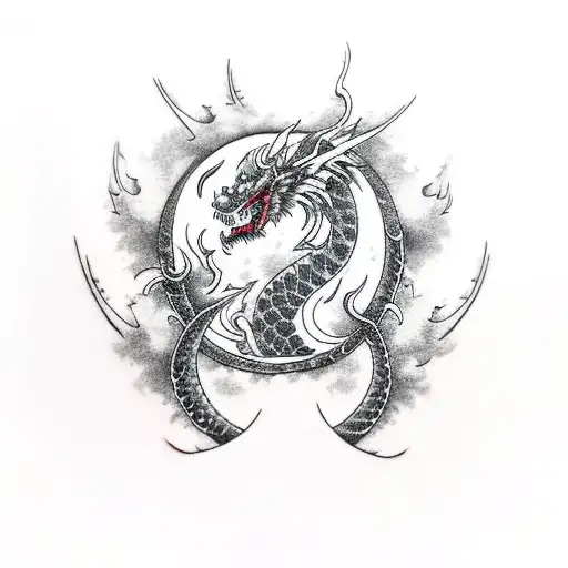Moon dragon black and red tattoo design idea