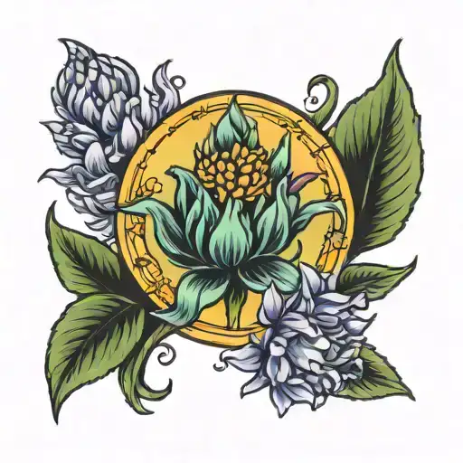 Full Sun in the background and hyacinth flower tattoo design idea
